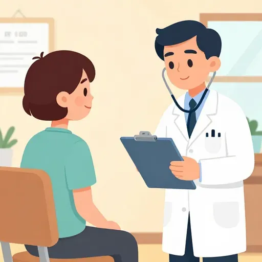 Hình ảnh này mô tả đúng hành động '看医生' (Đi khám bác sĩ).