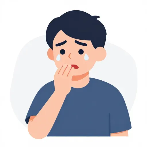 Hình ảnh này mô tả đúng trạng thái '紧张' (Căng thẳng/Lo lắng).